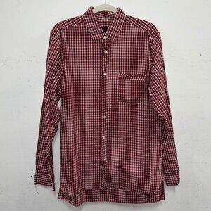 LANVIN Paris Red Black White Gingham Check Button Up Shirt Sz M Cotton